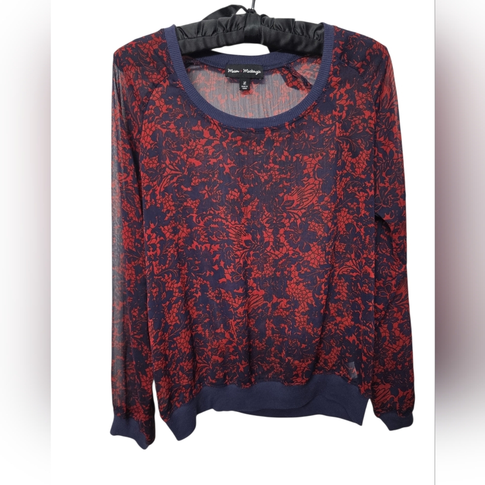 Maison Jules Navy and Red Floral Top